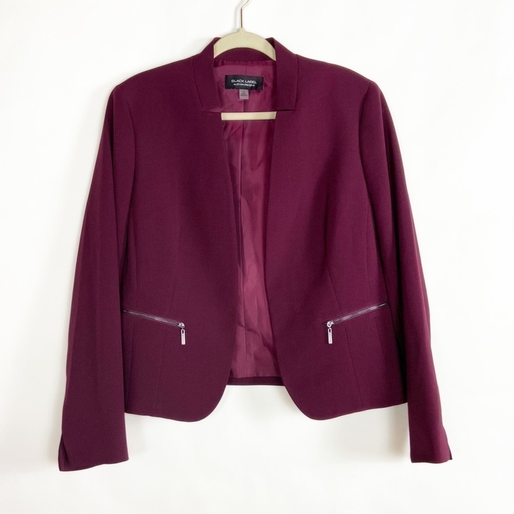 Black Label Evan Picone Wool Clasp Closure Zipper Pocket Business Suit Jacket